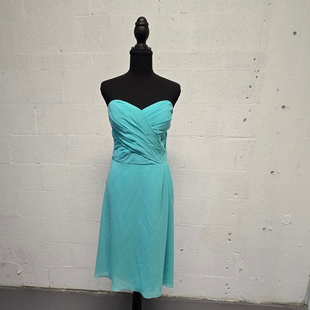 JB Turquoise Strapless Pleated Chiffon Sweetheart Cocktail Dress Size 12